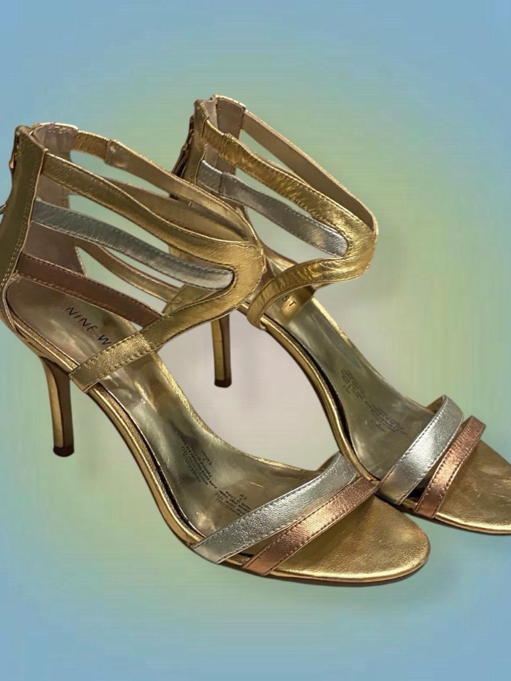 Nina Metallic Multi-Tone Strappy High Heel Sandals
